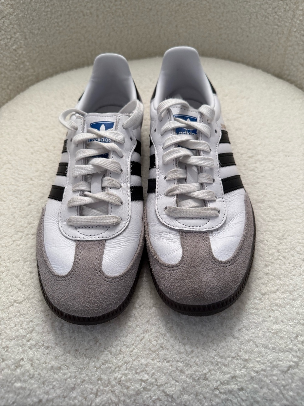 adidas Women’s White, Gray & Black Classic Samba-Style Sneakers